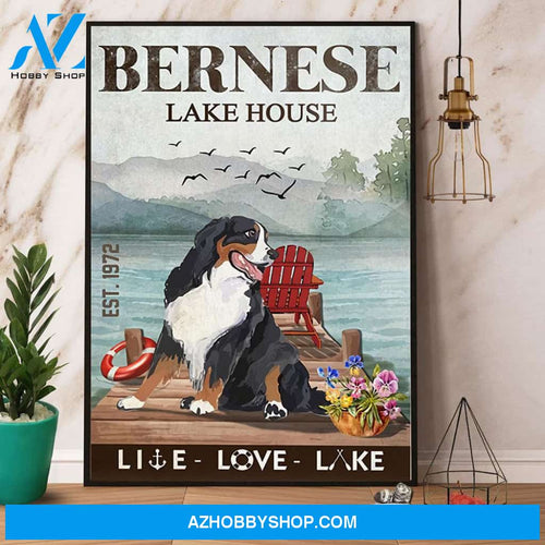 Bernese Mountain Dog Lake House Like Love Lake Canvas And Poster, Wall Decor Visual Art