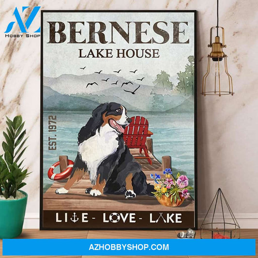 Bernese Mountain Dog Lake House Like Love Lake Canvas And Poster, Wall Decor Visual Art