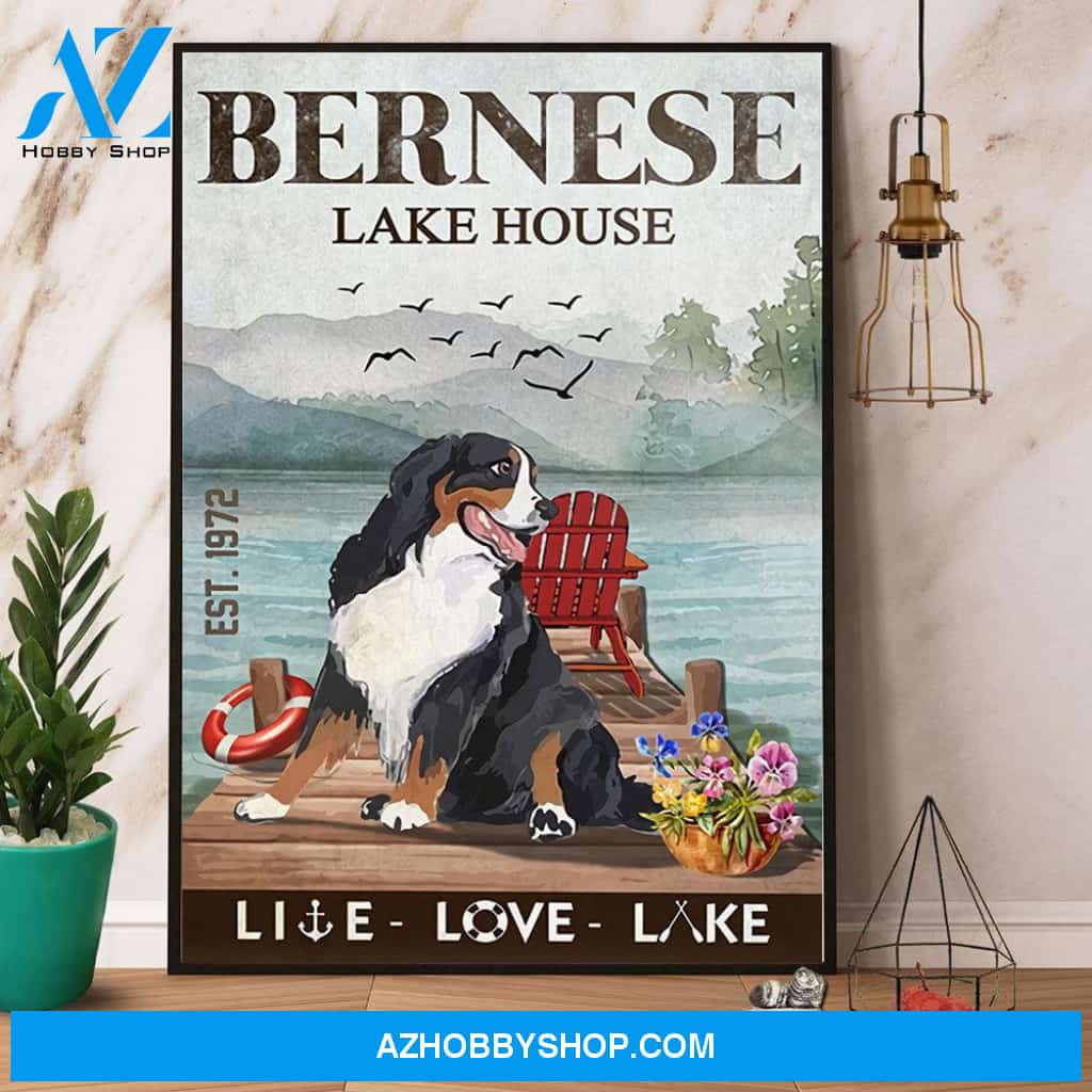 Bernese Mountain Dog Lake House Like Love Lake Canvas And Poster, Wall Decor Visual Art