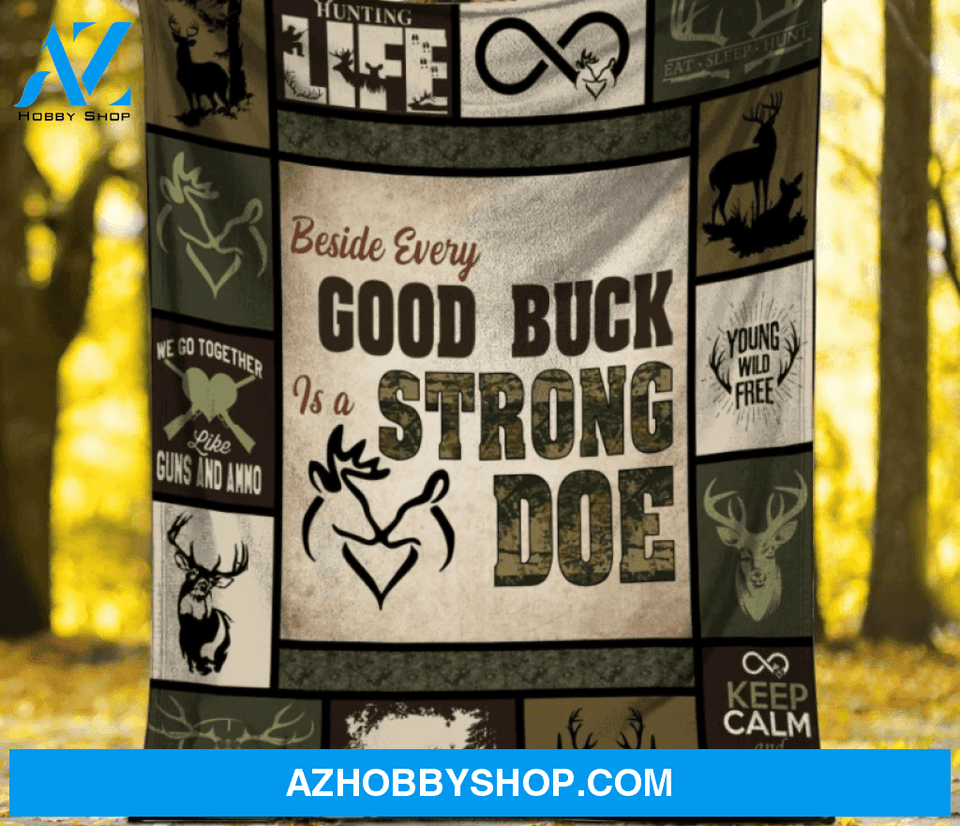 Beside Every Good Buck Is A Strong Doe Hunting Fleece Blanket Gift For Hunting Lover Birthday Gift Home Decor Bedding Couch Sofa Soft and Comfy Cozy