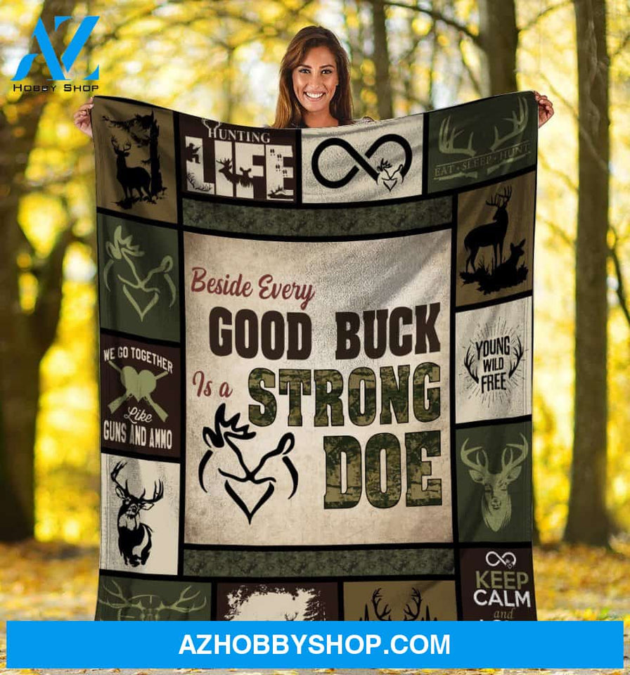 Beside Every Good Buck Is A Strong Doe Hunting Fleece Blanket Gift For Hunting Lover Birthday Gift Home Decor Bedding Couch Sofa Soft and Comfy Cozy