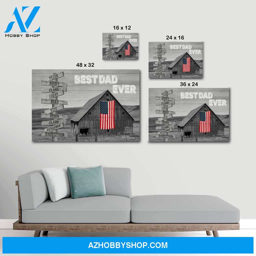 Best dad ever family multi names - Personalized Canvas