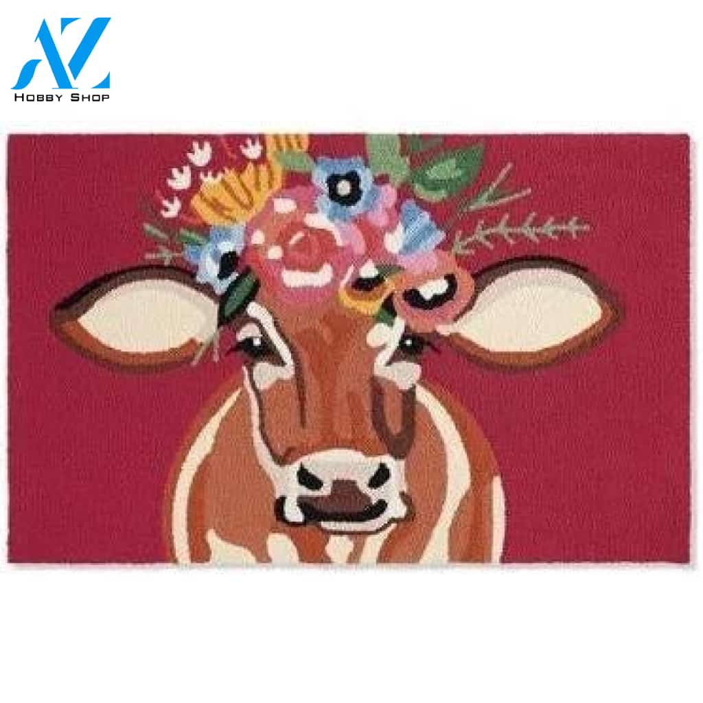 Betsy The Cow Hooked Door Mat - Blue Steel