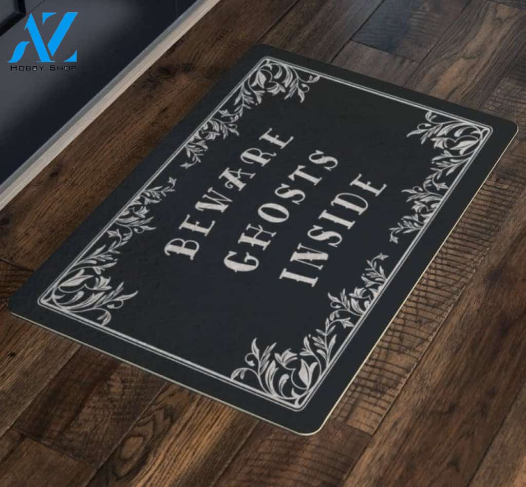 Beware Ghosts Inside Halloween Doormat Indoor and Outdoor Mat Entrance Rug Funny Home Decor Closing Gift Gift for Friend Idea