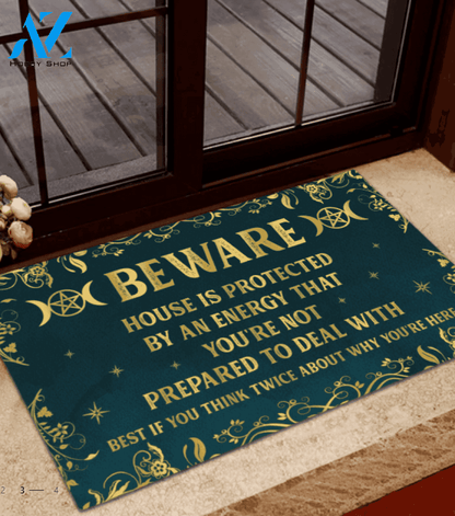 Beware House Is Protected By An Energy Doormat, Halloween Doormat, Gift For Friend Family Halloween Decor Warm House Gift