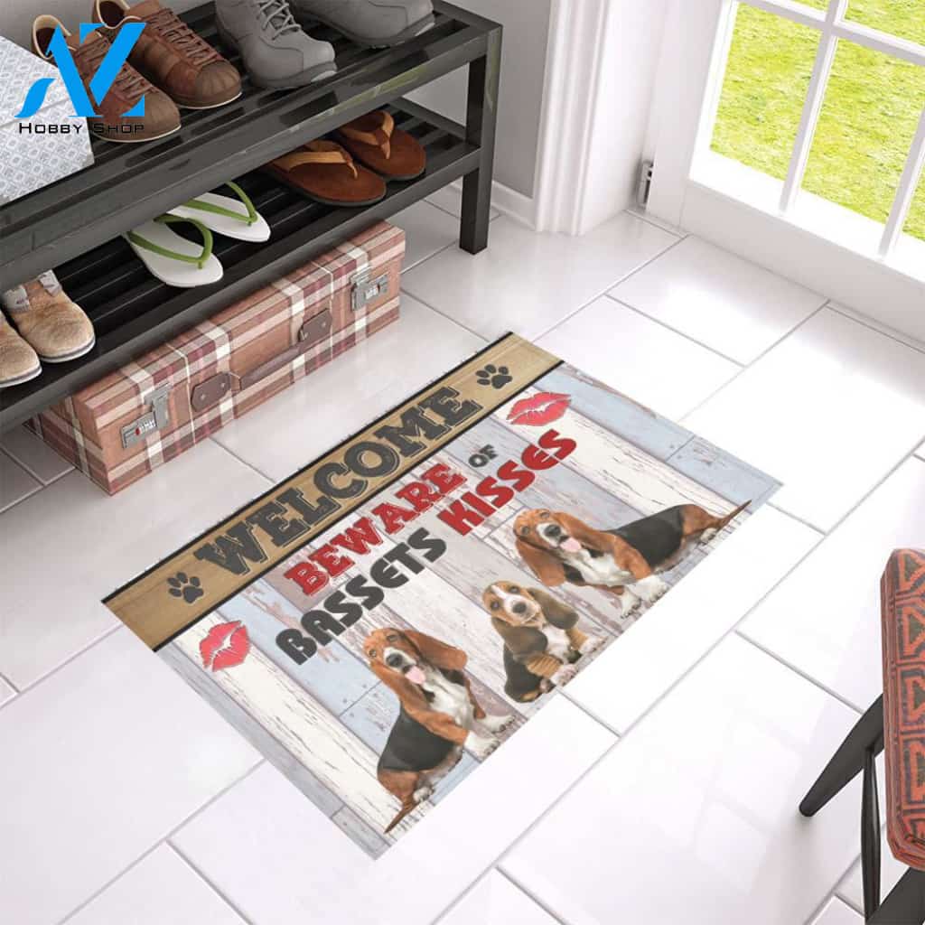 Beware Of Bassets Kisses Doormat Indoor And Outdoor Mat Entrance Rug Sweet Home Decor Housewarming Gift Gift For Friend Family Stem Feminist