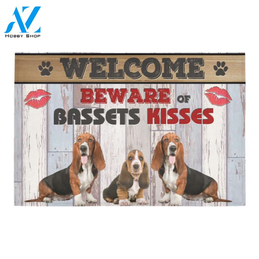 Beware Of Bassets Kisses Doormat Indoor And Outdoor Mat Entrance Rug Sweet Home Decor Housewarming Gift Gift For Friend Family Stem Feminist