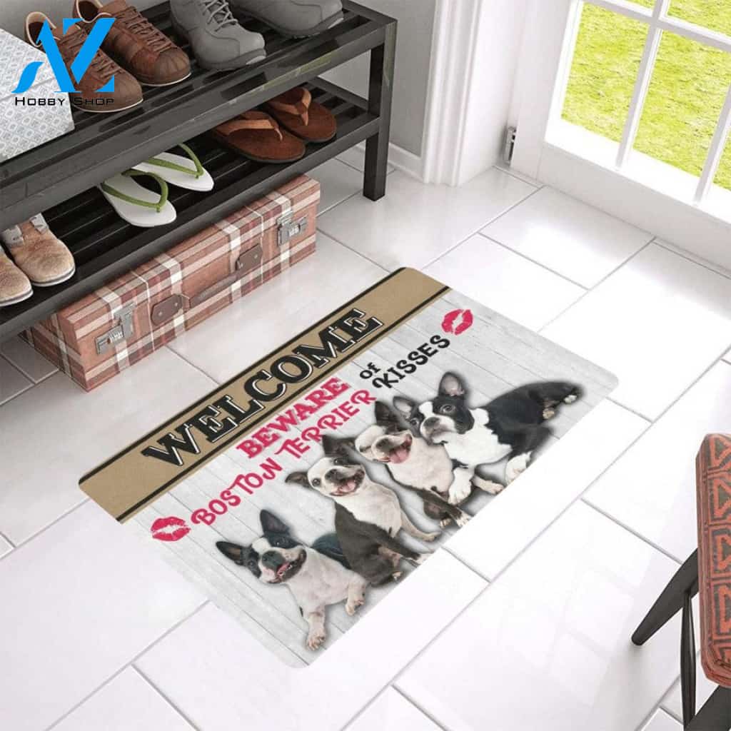 Beware Of Boston Terrier Rubber Doormat