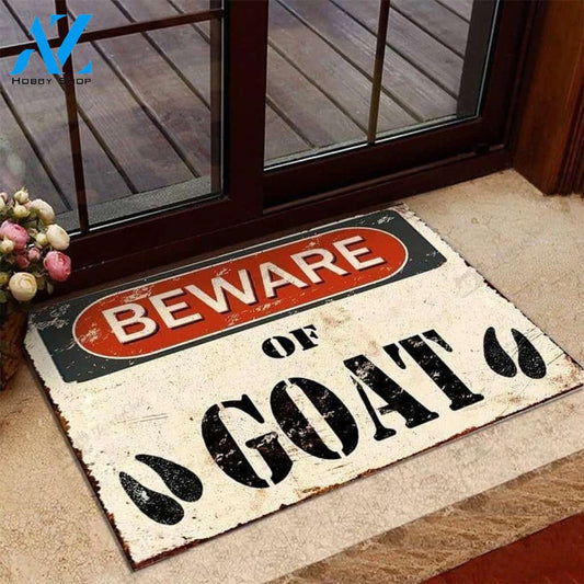 Beware Of Goat Funny Vintage Indoor And Outdoor Doormat Warm House Gift Welcome Mat Birthday Gift For Goat Lovers Farm