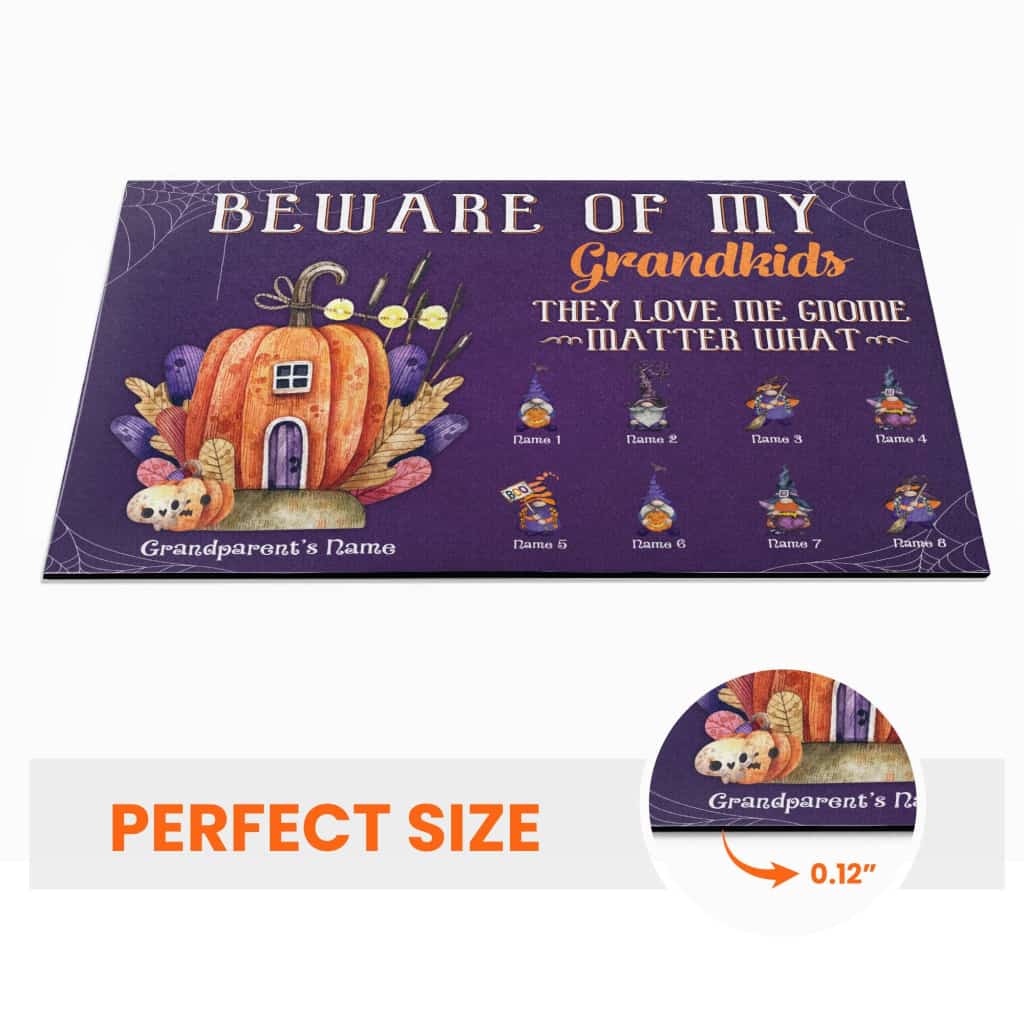 Beware Of My Grandkids - Personalized Doormat - Halloween Gift For Grandpa And Grandma - Gnome