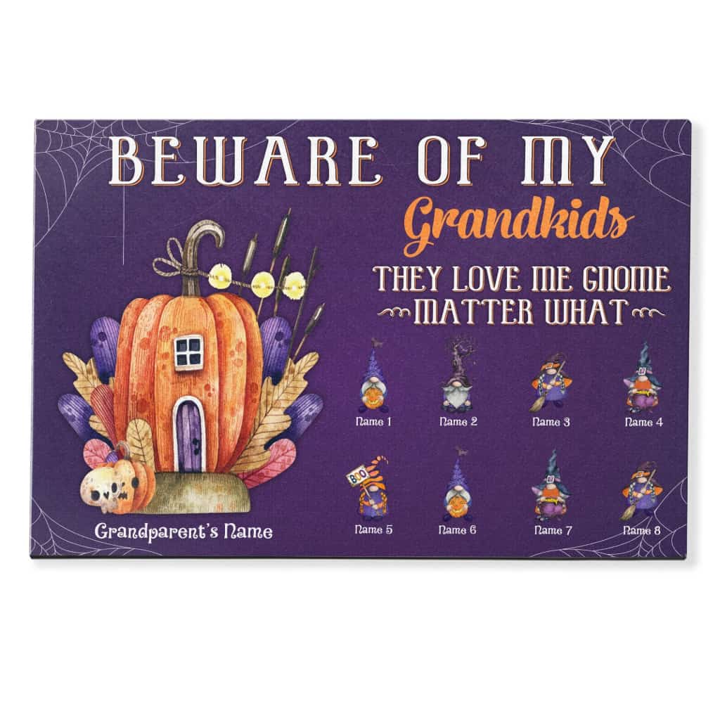 Beware Of My Grandkids - Personalized Doormat - Halloween Gift For Grandpa And Grandma - Gnome