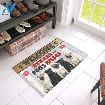 Beware Of Pugs Kisses Printed Doormat Home Decor