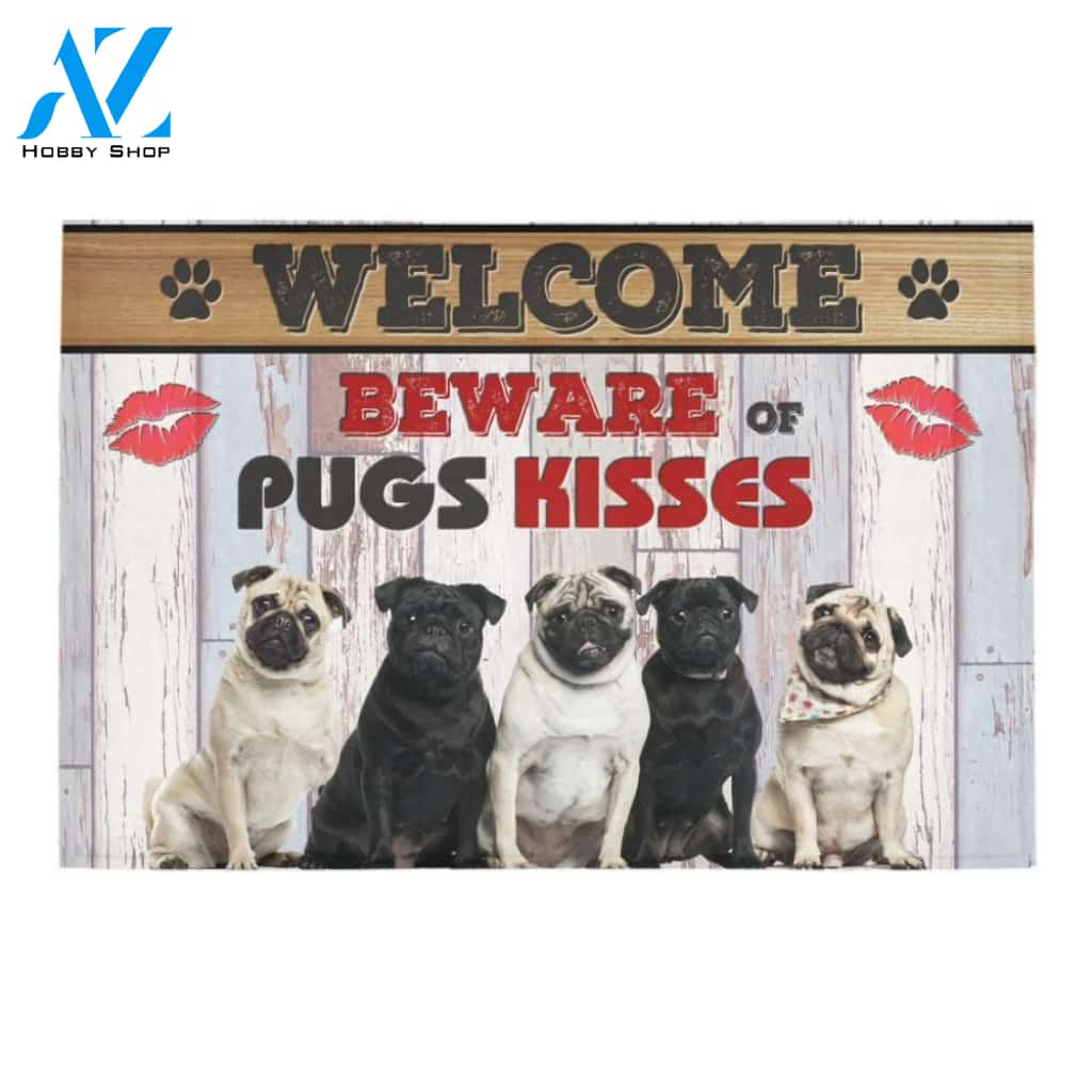 Beware Of Pugs Kisses Printed Doormat Home Decor