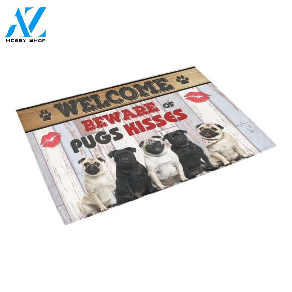 Beware Of Pugs Kisses Printed Doormat Home Decor