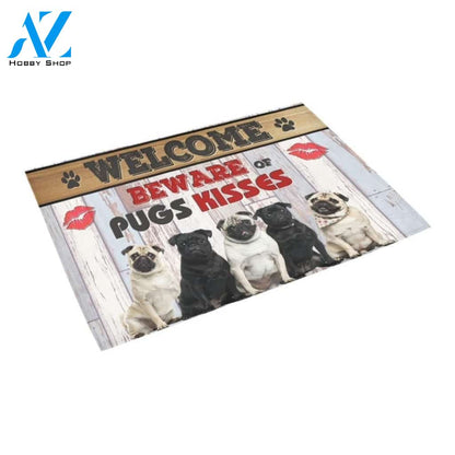 Beware Of Pugs Kisses Printed Doormat Home Decor