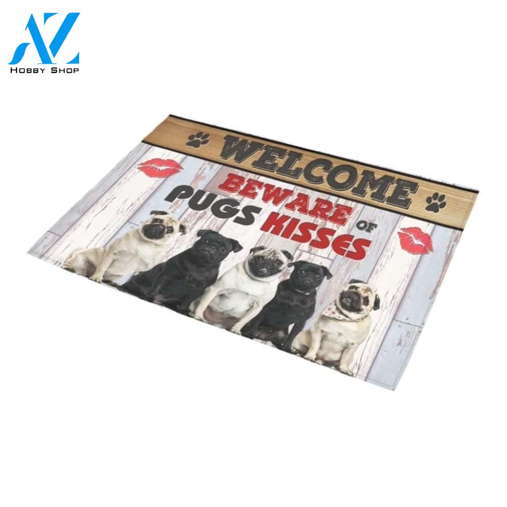 Beware Of Pugs Kisses Printed Doormat Home Decor