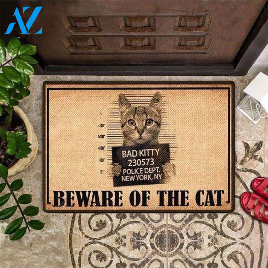 Beware Of The Cat Easy Clean Welcome DoorMat | Felt And Rubber | DO3301