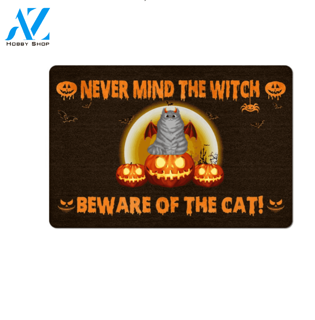 Beware Of The Halloween Grey Cat Halloween Funny Indoor And Outdoor Doormat Gift For Cat Lovers Decor Warm House Gift Welcome Mat Halloween Decor