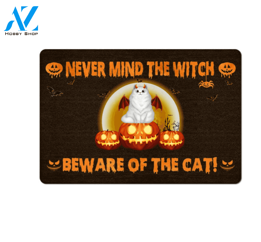 Beware Of The Halloween White Cat Halloween Funny Indoor And Outdoor Doormat Gift For Cat Lovers Decor Warm House Gift Welcome Mat Halloween Decor