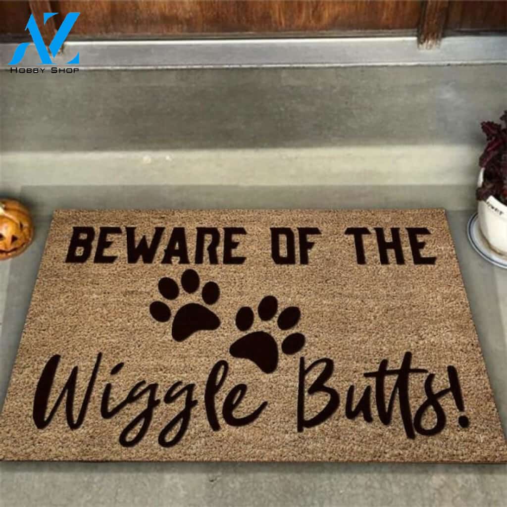 Beware Of The Wiggle Butts Dog Coir Pattern Print Doormat | Welcome Mat | House Warming Gift