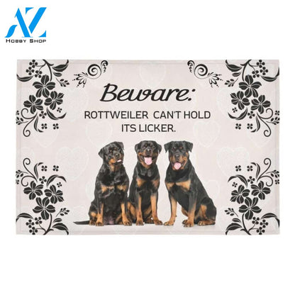 Beware Rottweiler Can't Hold Its Licker Printed Doormat Home Decor