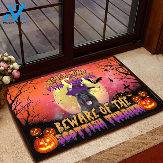 Beware Scottish Terrier Witch - Dog Doormat Welcome Mat House Warming Gift Home Decor Gift for Dog Lovers Funny Doormat Gift Idea
