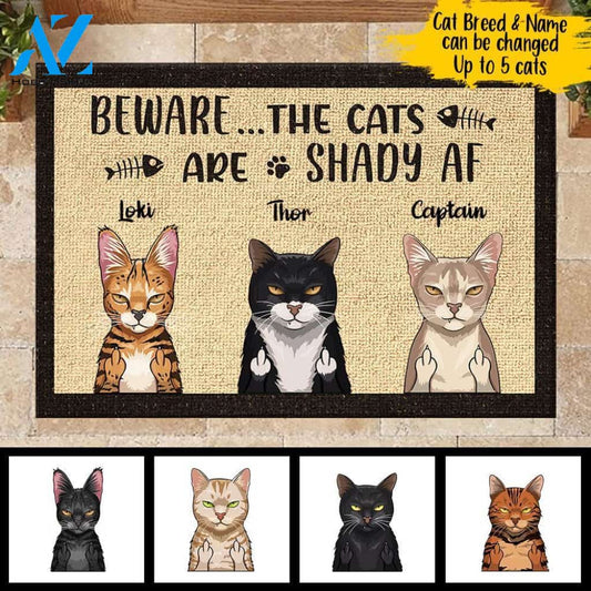 Beware The Cats Are Shady Af - Funny Personalized Cat Doormat | Welcome Mat | House Warming Gift