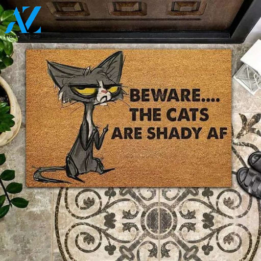 Beware The Cats Are Shady Af Vintage Doormat, Funny Welcome Mat, Cat