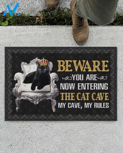 Beware You Are Now Entering The Cat Cave Doormat Welcome Mat Housewarming Gift Home Decor Funny Doormat Best Gift Idea For Cat Lovers
