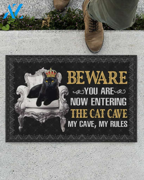 Beware You Are Now Entering The Cat Cave Doormat Welcome Mat Housewarming Gift Home Decor Funny Doormat Best Gift Idea For Cat Lovers