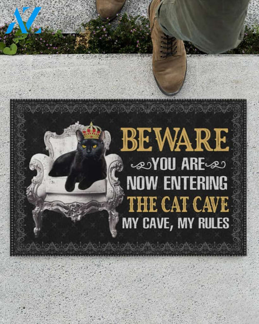 Beware You Are Now Entering The Cat Cave Doormat Welcome Mat Housewarming Gift Home Decor Funny Doormat Best Gift Idea For Cat Lovers