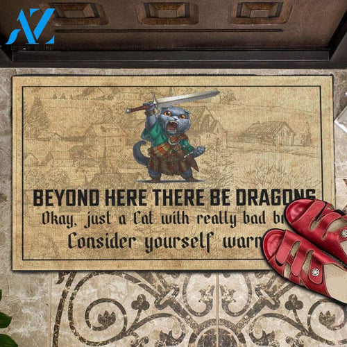 Beyond Here There Be Dragons Doormat,Just A Cat With Really Bad Breath,gaming house doormat, Game Lover Doormat,Housewarming,Board Game Gift