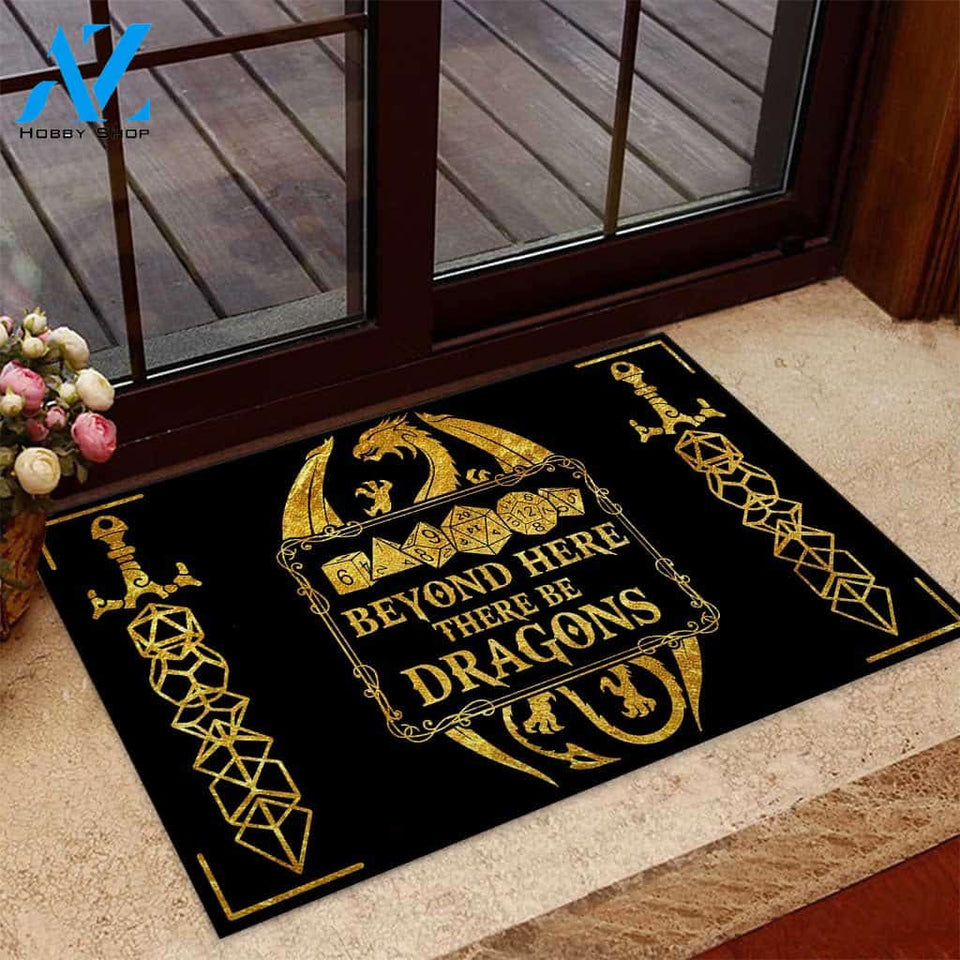 Beyond here there be dragons Tabletop Role-playing Game(RPG) Doormat 2 | Welcome Mat | House Warming Gift