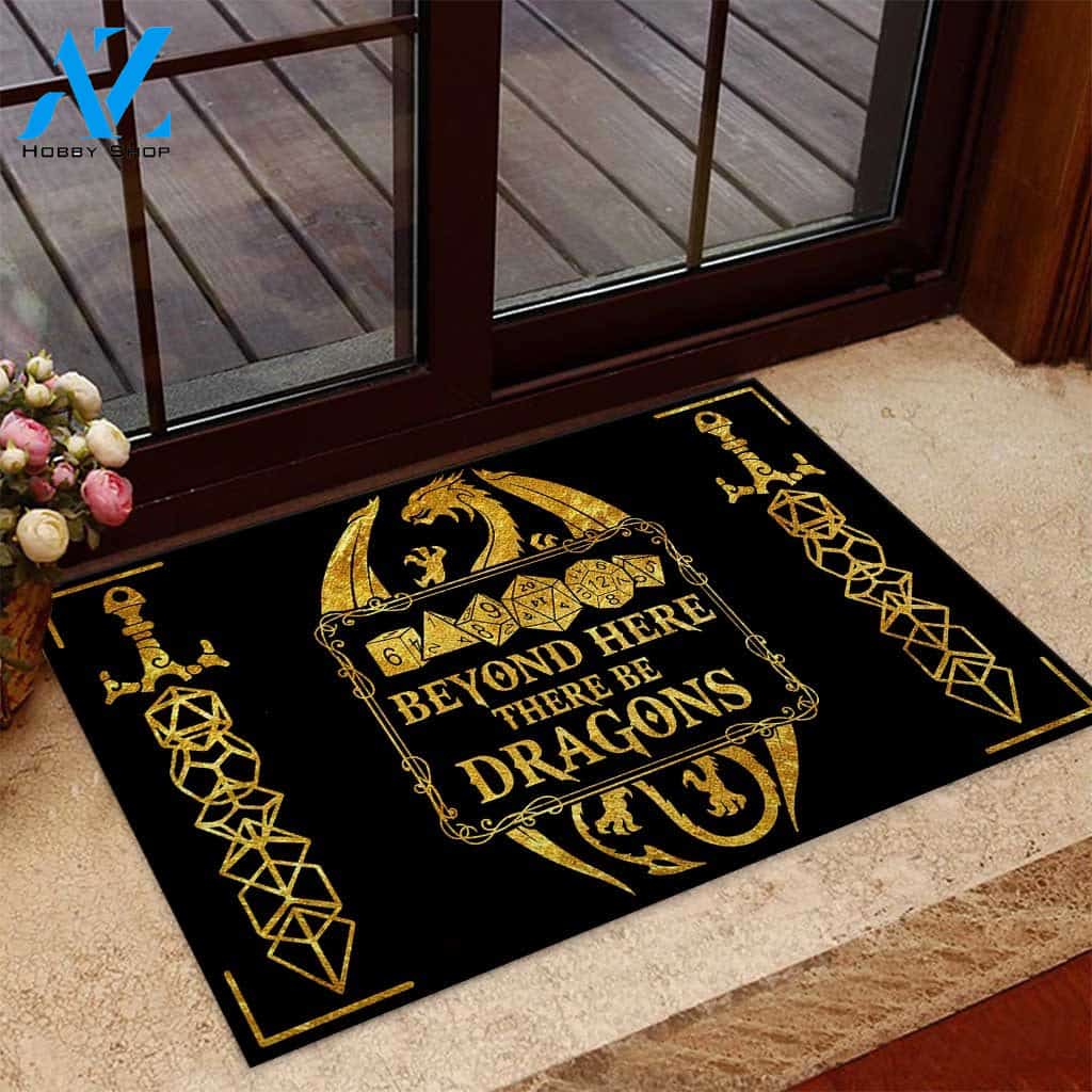 Beyond here there be dragons Tabletop Role-playing Game(RPG) Doormat 2 | Welcome Mat | House Warming Gift