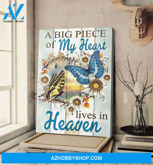 Portrait God Canvas - Bible Verse Wall Art - A big piece of my heart lives in heaven Canvas