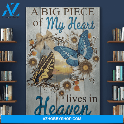 Portrait God Canvas - Bible Verse Wall Art - A big piece of my heart lives in heaven Canvas