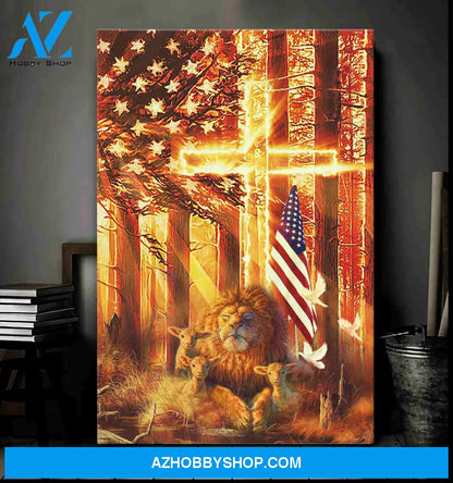 Portrait God Canvas - Bible Verse Wall Art - Amazing lion and lamb in the forest Canvas
