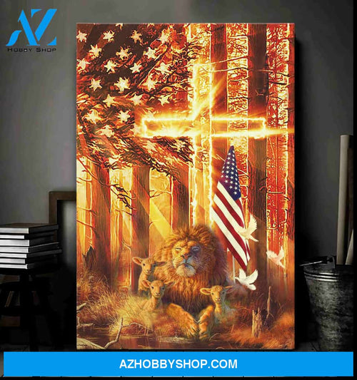 Portrait God Canvas - Bible Verse Wall Art - Amazing lion and lamb in the forest Canvas