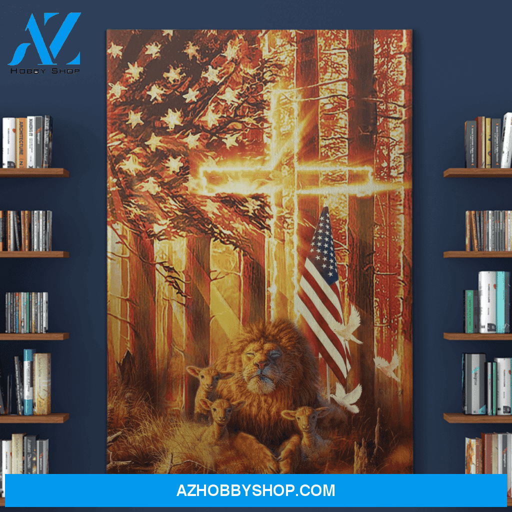 Portrait God Canvas - Bible Verse Wall Art - Amazing lion and lamb in the forest Canvas