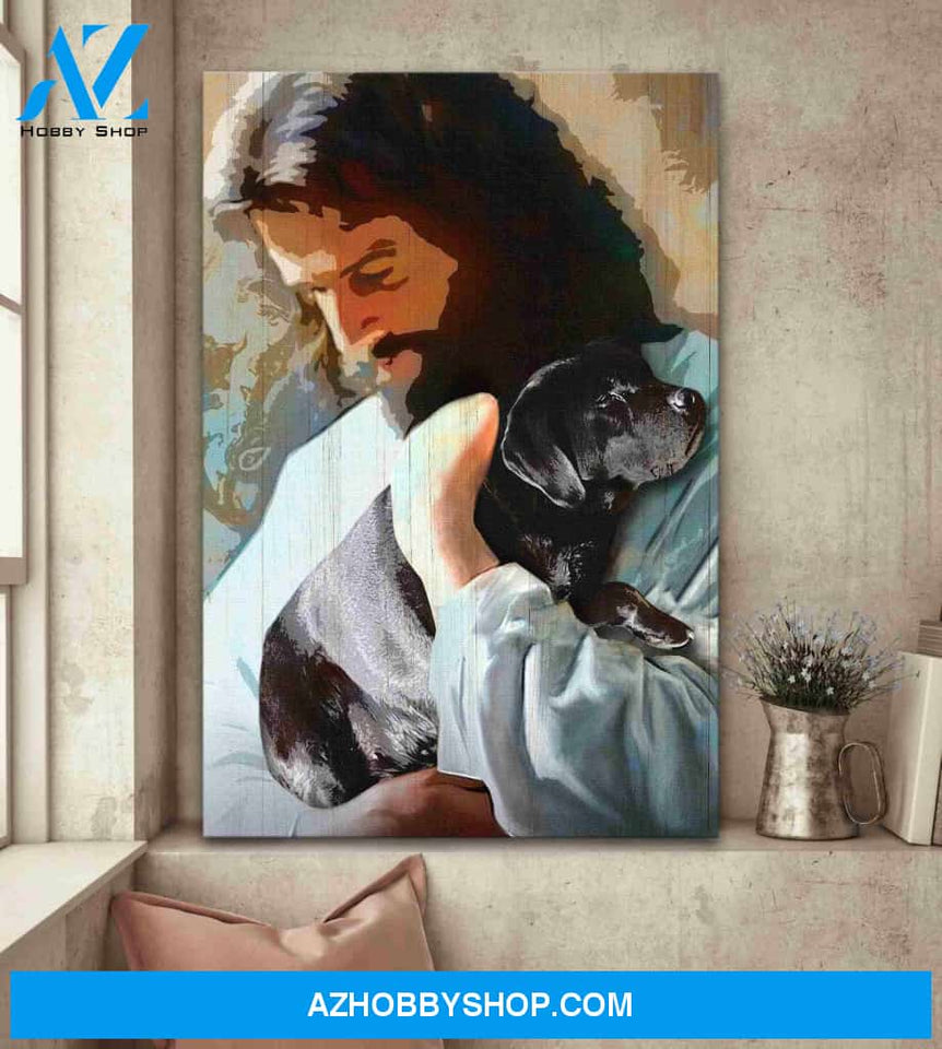 Portrait God Canvas - Bible Verse Wall Art - Black Labrador - In Gods arms Special Custom Canvas