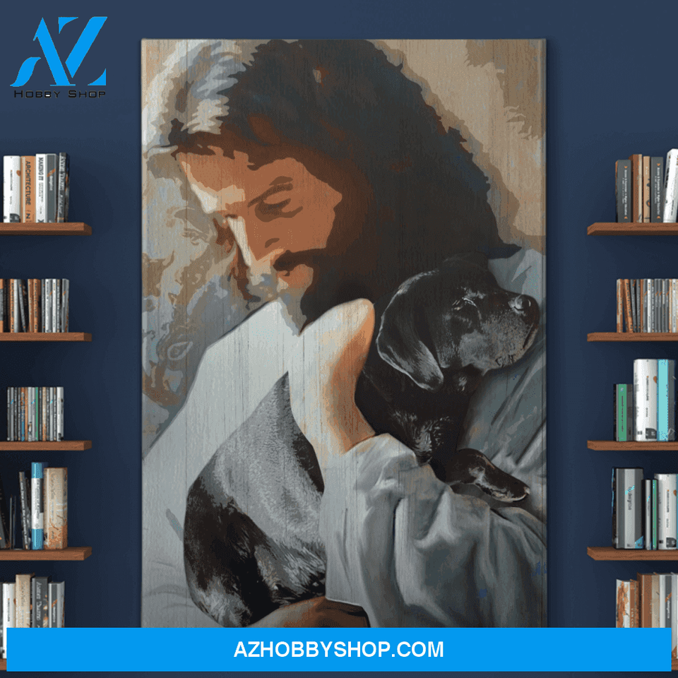 Portrait God Canvas - Bible Verse Wall Art - Black Labrador - In Gods arms Special Custom Canvas