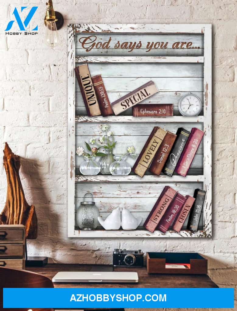 Portrait God Canvas - Bible Verse Wall Art - Bookshelf - God says you are 1 Canvas