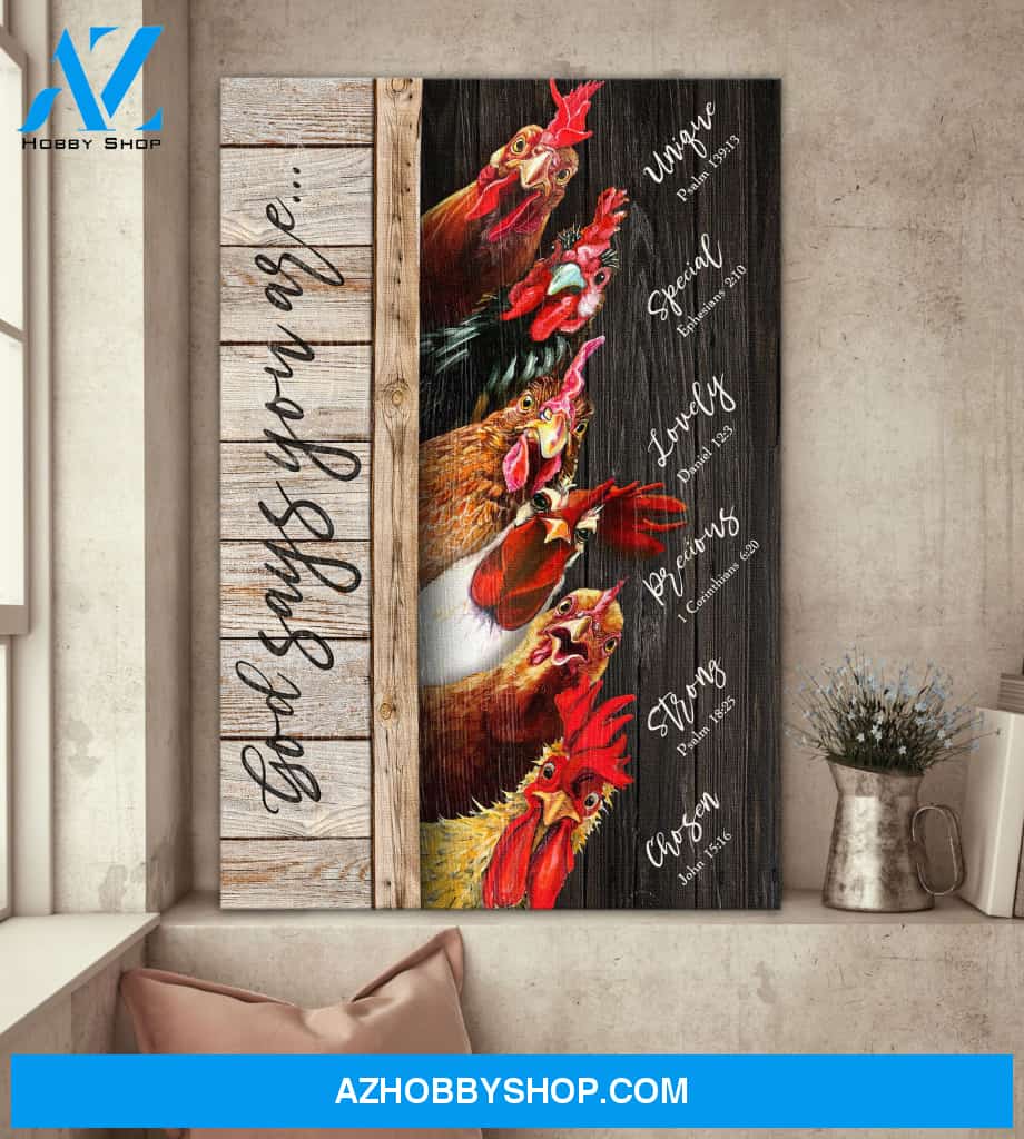 Portrait God Canvas - Bible Verse Wall Art - Chicken - God says you are 3 Canvas