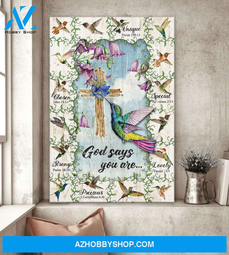 Portrait God Canvas - Bible Verse Wall Art - Colorful hummingbirds - God says you are -Canvas