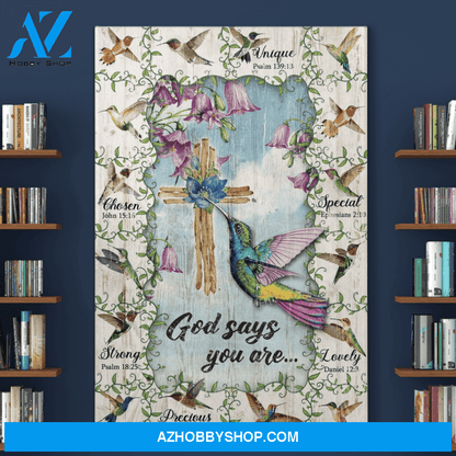 Portrait God Canvas - Bible Verse Wall Art - Colorful hummingbirds - God says you are -Canvas