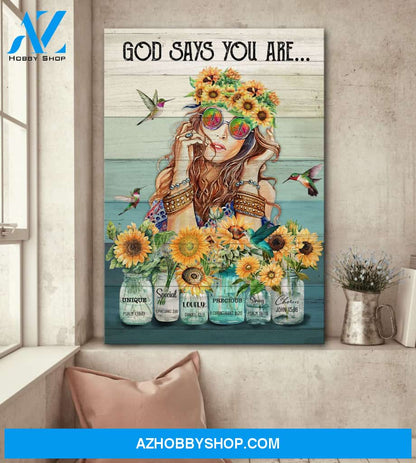 Portrait God Canvas - Bible Verse Wall Art - Hippie - God says you are Canvas