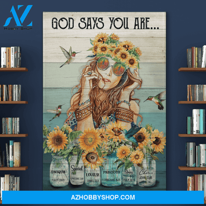 Portrait God Canvas - Bible Verse Wall Art - Hippie - God says you are Canvas