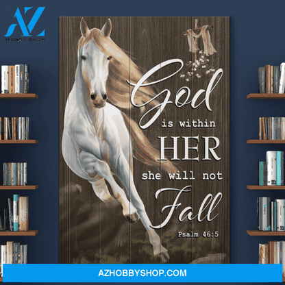 Portrait God Canvas - Bible Verse Wall Art - Horse - God is within her she will not fall Canvas