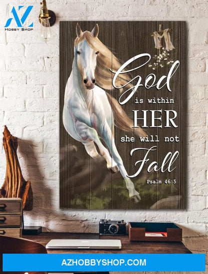 Portrait God Canvas - Bible Verse Wall Art - Horse - God is within her she will not fall Canvas
