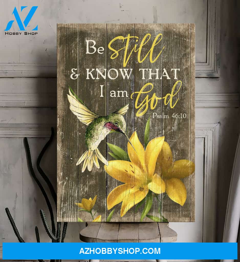 Portrait God Canvas - Bible Verse Wall Art - Hummingbird and Flower - Be still and know that I am God 2 Canvas